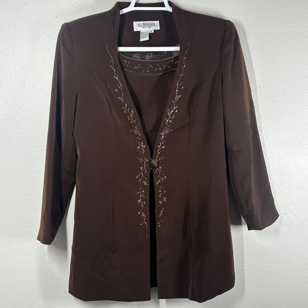 Nubiano New York Brown Beaded Embroidered Jacket Women's Size 6